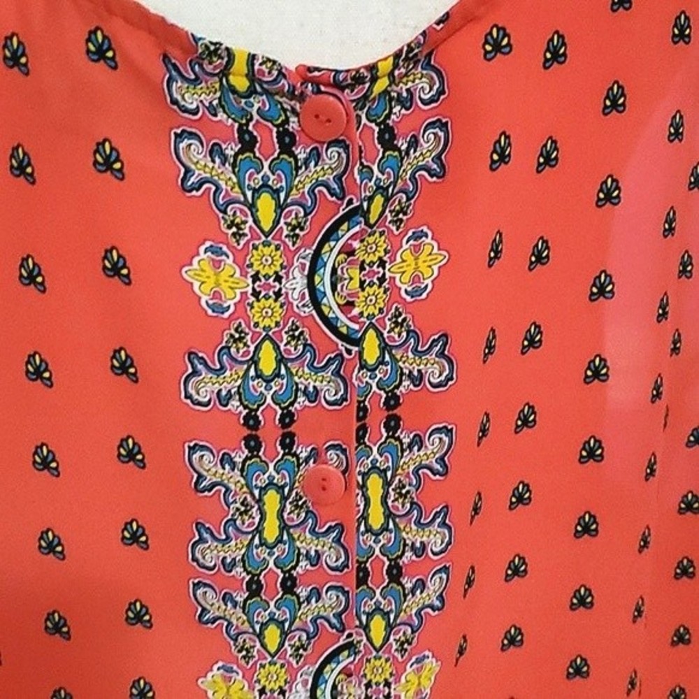 Cynthia Rowley Salmon Colorful Boho Print Button Down Back Sleeveless Top 2X - Picture 6 of 8